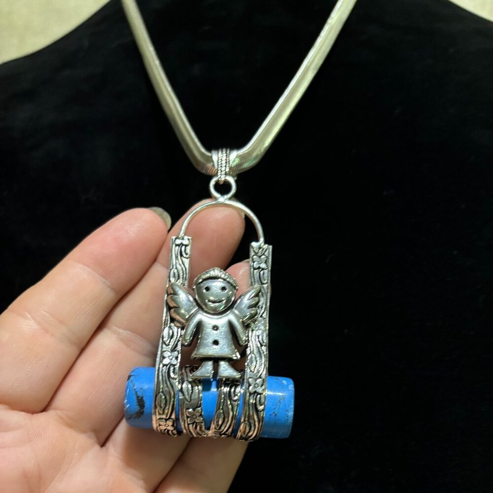 Turquoise Gemstone-Child Angel On A Swing. - Picture 1 of 4